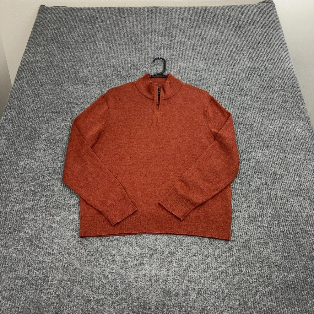 Banana Republic Sweater Mens L Orange‎ Merino Wool Quarter Zip Baruffa Casual